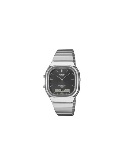 Unisex Casio sat iz Vintage linije sa narukvicom od nerđajućeg čelika i gumenim kućištem u srebrnoj boji. Dostupno na Timer sajtu.