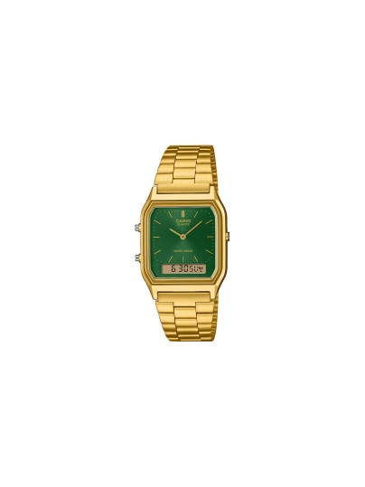 Unisex Casio sat od nerđajućeg čelika u boji žutog zlata sa štopericom, drugom vremenskom zonom i alarmom. Poruči online.