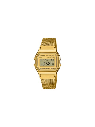 Unisex Casio Vintage sat sa gumenim kućištem i mesh narukvicom od nerđajućeg čelika u boji žutog zlata. Naruči online!