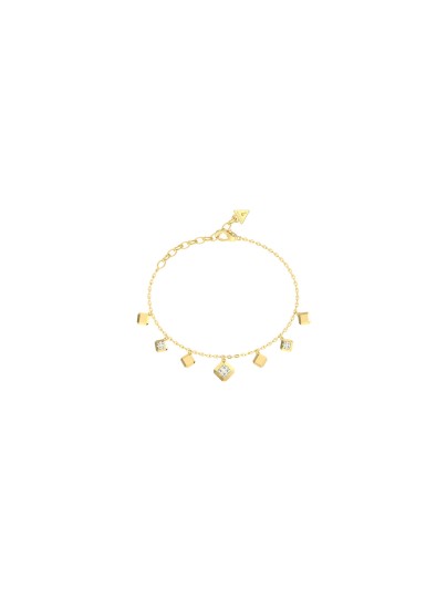 Ženska Guess narukvica u boji žutog zlata sa visećim cirkonima. Podesiva dužina i elegantan dizajn za različite prilike. Naruči online!