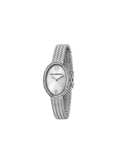 Karl Lagerfeld Oval Allure ženski sat u srebrnoj boji sa cirkonima. Nerđajući čelik i elegantan minimalistički dizajn. Naruči online!