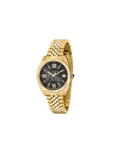 Karl Lagerfeld Timeless Code ženski sat u boji žutog zlata sa crnim sunray brojčanikom i KL logom. Analogni kvarcni mehanizam. Naruči online!