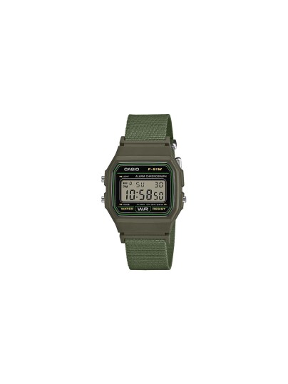 Casio unisex digitalni sat sa maslinastozelenom platnenom narukvicom od recikliranih vlakana. LED osvetljenje, štoperica i alarm. Naruči online!